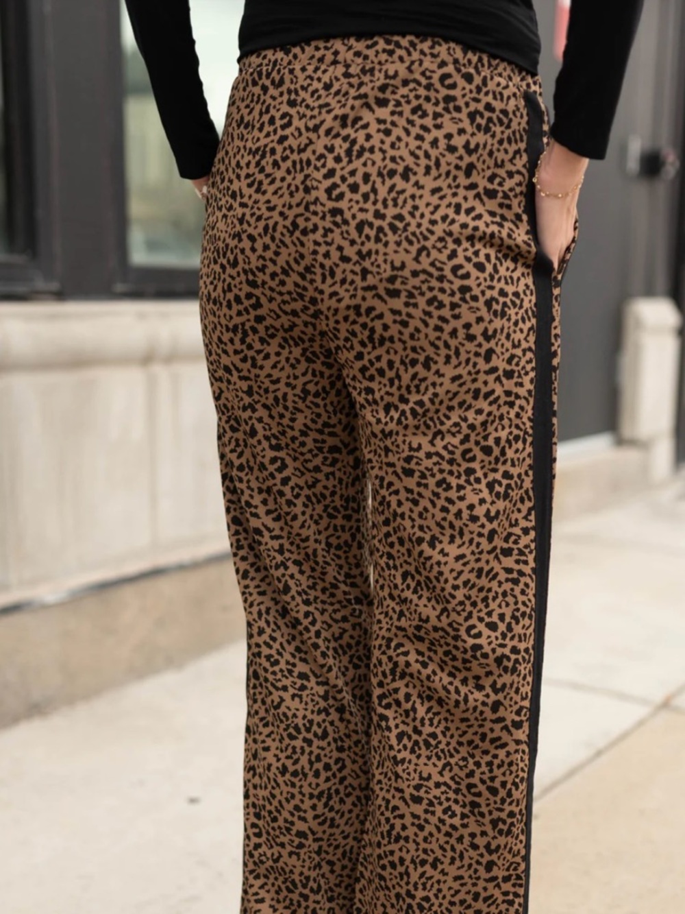 Annie Leopard Print Straight Leg Pants with Black Side Stripe - Picture 6 of 7